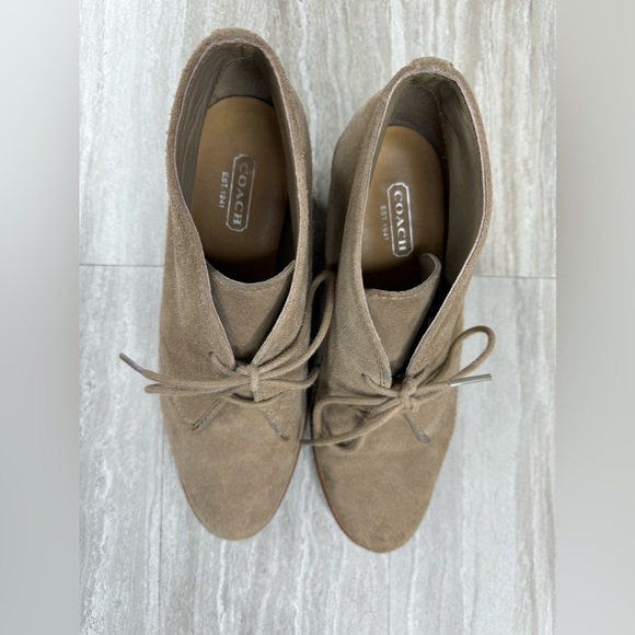 Coach Cassy Tan Suede Wedge Lace Up Booties Womens Size 8B - Picture 6 of 14